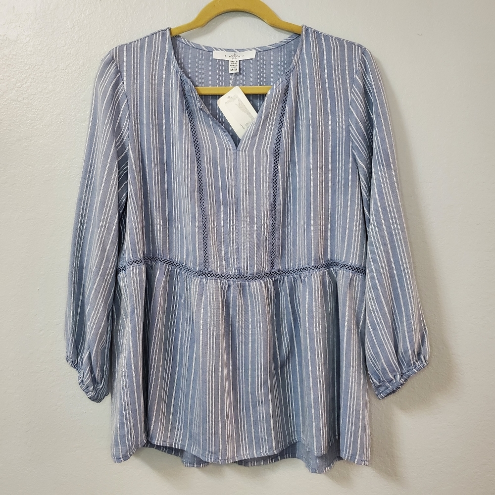 Fever Blue and White Striped Flowy Blouse M